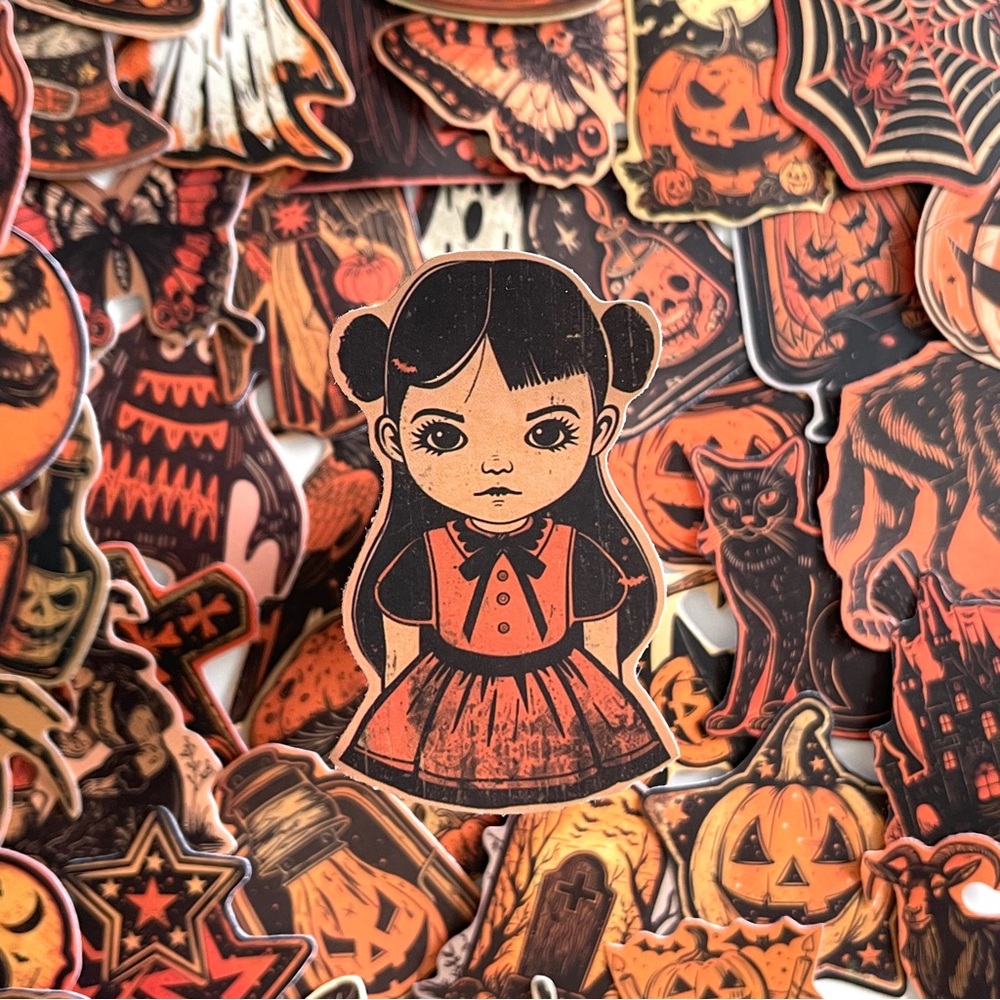 Pack of 50 Retro Orange Halloween Stickers